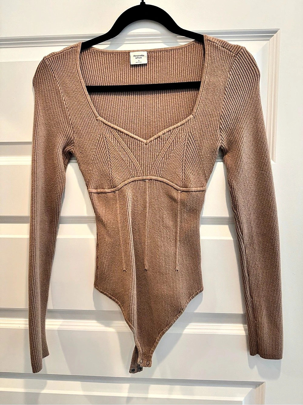 Abercrombie & Fitch Corset Sweetheart Sweater Bodysuit Brown Small
